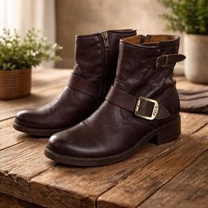 Frye Veronica Engineer Boots Brown Leather Ankle Buckle Moto Made in Mexico 7